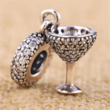 Crystal Cocktail Glass Charm for 925 Silver Bracelet
