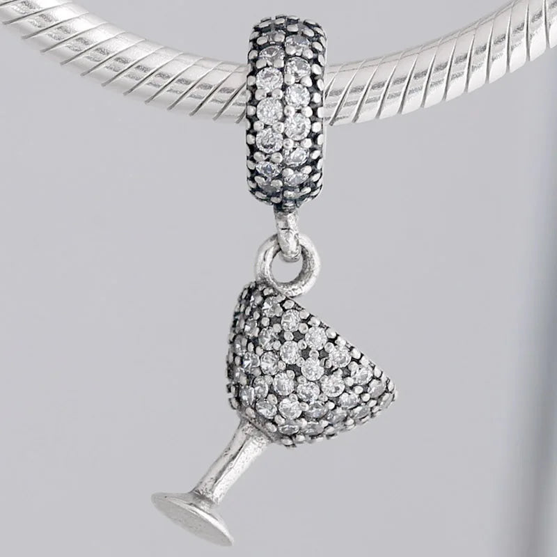 Crystal Cocktail Glass Charm for 925 Silver Bracelet