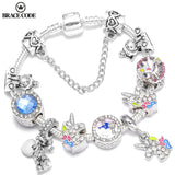 Enamel Unicorn Bracelet Bangle with Crystal Beads Charm for Women