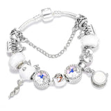Enamel Unicorn Bracelet Bangle with Crystal Beads Charm for Women