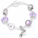 Enamel Unicorn Bracelet Bangle with Crystal Beads Charm for Women