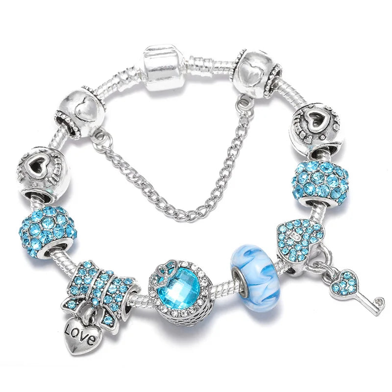 Enamel Unicorn Bracelet Bangle with Crystal Beads Charm for Women
