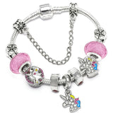Enamel Unicorn Bracelet Bangle with Crystal Beads Charm for Women