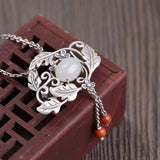 Retro Frosted Flowers Hetian Jade Pendant Brooch Fine Silver Jewelry