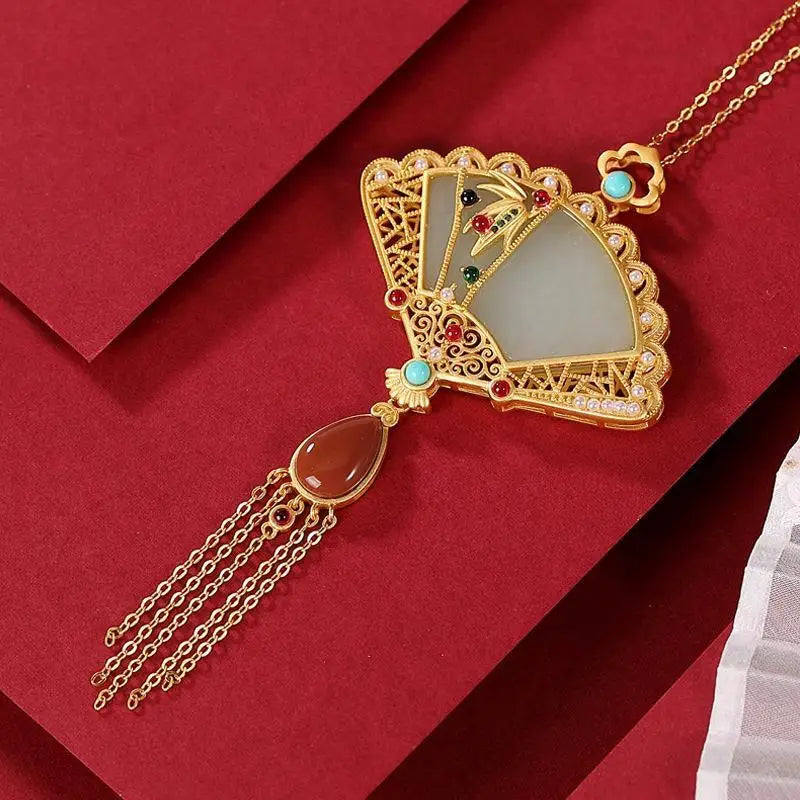 S925 Sterling Silver Gilding Hetian Jade Gray Jade Sweater Chain
