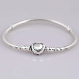 Crystal Wishful Heart Snake Chain Bracelet Bangle 925 Sterling Silver Bead Charm