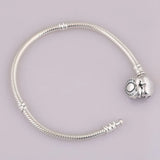 Crystal Wishful Heart Snake Chain Bracelet Bangle 925 Sterling Silver Bead Charm