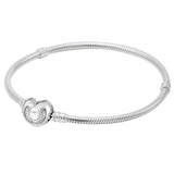 Crystal Wishful Heart Snake Chain Bracelet Bangle 925 Sterling Silver Bead Charm