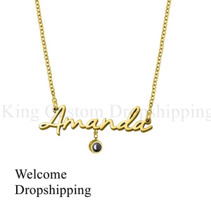 Name Projection Stone Necklace with Photos Personalized Jewelry