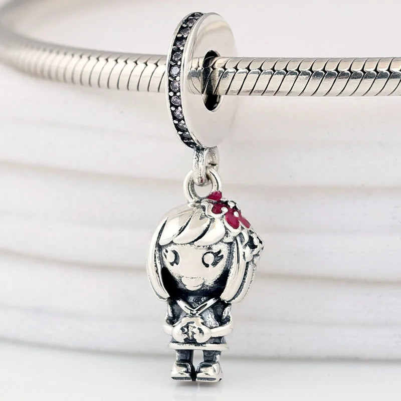 Red Enamel Peach Blossom Pendant Beads for 925 Silver Charm Bracelet
