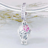 Red Enamel Peach Blossom Pendant Beads for 925 Silver Charm Bracelet