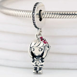 Red Enamel Peach Blossom Pendant Beads for 925 Silver Charm Bracelet