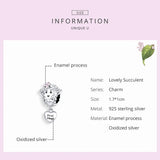 Lovely Succulent Charm Heart Pendant for Bracelets 925 Sterling Silver Jewelry