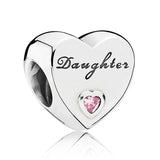 Family Love Heart Crystal Bead Charms for Bracelet 925 Sterling Silver