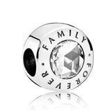 Family Love Heart Crystal Bead Charms for Bracelet 925 Sterling Silver