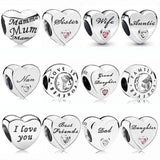 Family Love Heart Bead 925 Sterling Silver Charm Bracelet