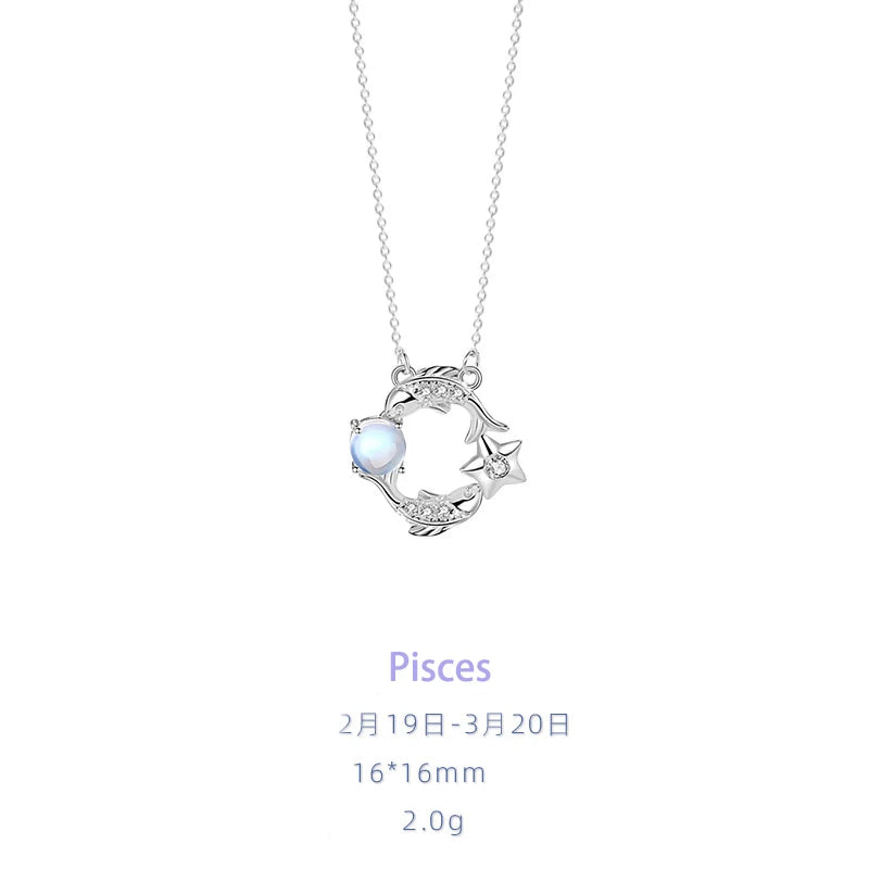 Zirconia Glass Pendant Necklace 925 Pure Silver for Women
