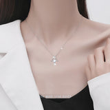 Zirconia Glass Pendant Necklace 925 Pure Silver for Women
