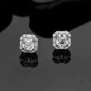 Asscher High Carbon Diamond Stud Earrings 925 Silver Ruby Earrings