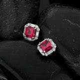 Asscher High Carbon Diamond Stud Earrings 925 Silver Ruby Earrings