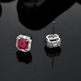 Asscher High Carbon Diamond Stud Earrings 925 Silver Ruby Earrings