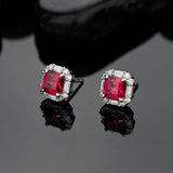 Asscher High Carbon Diamond Stud Earrings 925 Silver Ruby Earrings