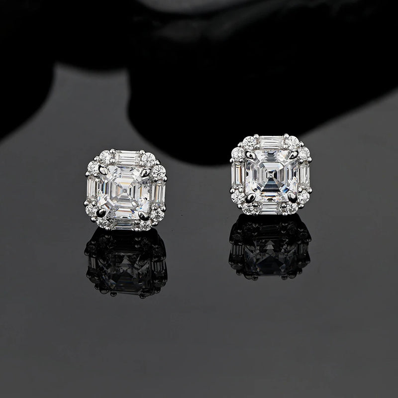 Asscher High Carbon Diamond Stud Earrings 925 Silver Ruby Earrings