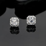 Asscher High Carbon Diamond Stud Earrings 925 Silver Ruby Earrings
