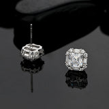 Asscher High Carbon Diamond Stud Earrings 925 Silver Ruby Earrings