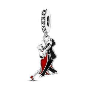 925 Silver Red Dress Dance Party Dangle Charm for Bracelet Necklace DIY