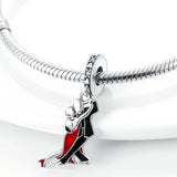 925 Silver Red Dress Dance Party Dangle Charm for Bracelet Necklace DIY
