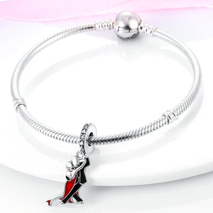 925 Silver Red Dress Dance Party Dangle Charm for Bracelet Necklace DIY