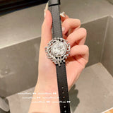925 Silver Shell Flower Wrist Strap Bracelet with PU Belt Ladies CZ Bangle