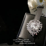 925 Silver Shell Flower Wrist Strap Bracelet with PU Belt Ladies CZ Bangle
