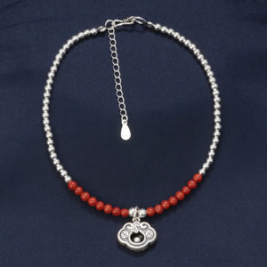 925 Silver Anklet South Red Agate Beads Gourd Ruyi Lock Foot Chain Women JL015