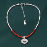 925 Silver Anklet South Red Agate Beads Gourd Ruyi Lock Foot Chain Women JL015
