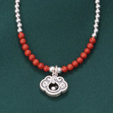 925 Silver Anklet South Red Agate Beads Gourd Ruyi Lock Foot Chain Women JL015