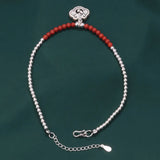 925 Silver Anklet South Red Agate Beads Gourd Ruyi Lock Foot Chain Women JL015