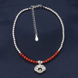 925 Silver Anklet South Red Agate Beads Gourd Ruyi Lock Foot Chain Women JL015