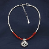 925 Silver Anklet South Red Agate Beads Gourd Ruyi Lock Foot Chain Women JL015