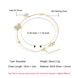 925 Silver Butterfly Bracelet for Women, Adjustable Size