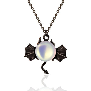 925 Silver Devil Pendant Necklace Moonstone Women Halloween Jewelry
