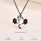 925 Silver Devil Pendant Necklace Moonstone Women Halloween Jewelry