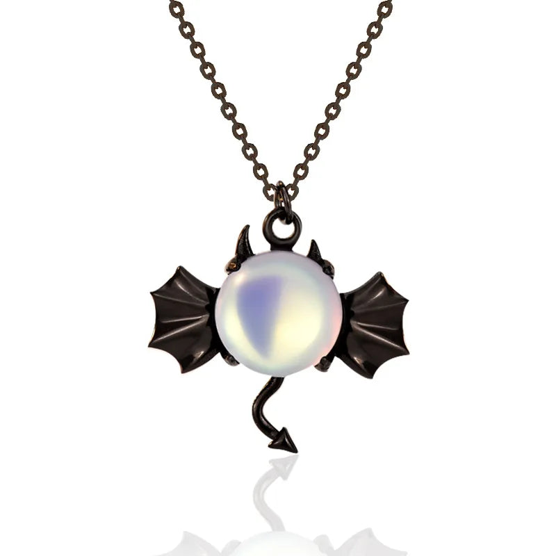 925 Silver Devil Pendant Necklace Moonstone Women Halloween Jewelry