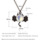925 Silver Devil Pendant Necklace Moonstone Women Halloween Jewelry