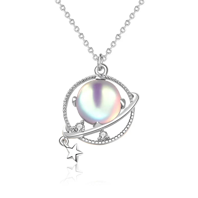 925 Silver Dream Planet Necklace Moonstone Jewelry Gift