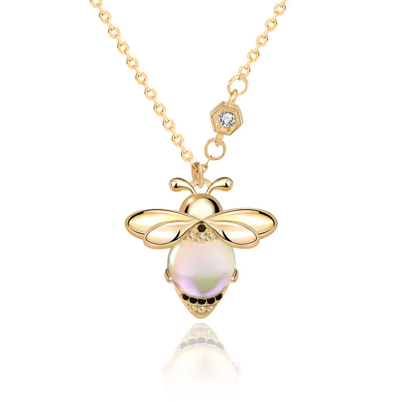 925 Silver Moonstone Bee Necklace Plated 18K Jewelry Gift