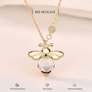 925 Silver Moonstone Bee Necklace Plated 18K Jewelry Gift