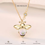 925 Silver Moonstone Bee Necklace Plated 18K Jewelry Gift