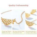 925 Silver Necklace for Women Half Moon Shape Pendants Plated Jewelry